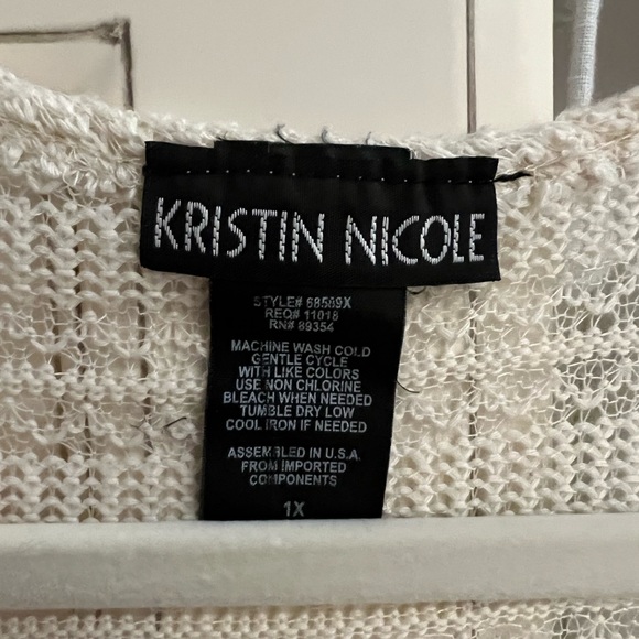 Kristin Nicole Women’s 1X crochet lace open knit open front cardigan cream ivory - Picture 3 of 6